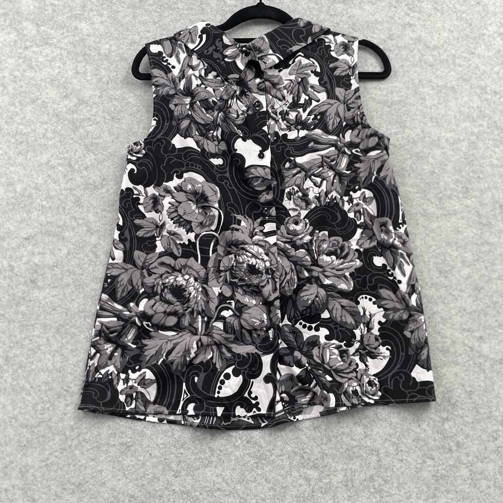 Talbots Blouse Womens 8 Black Floral Print Button Front Sleeveless Tunic Top